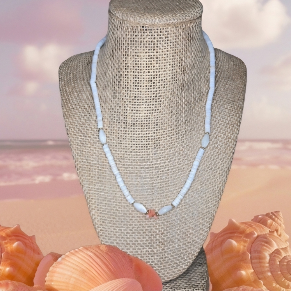 CORAL, MOP and PUKA SHELL Necklace
